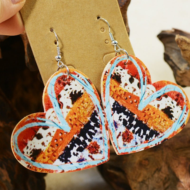 Wholesale Valentine's Day Leather Double-sided Printing Soft Material Graffiti Hand-painted Earrings